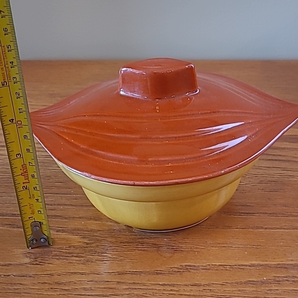 CALIFORNIA POTTERY Vintage MCM Yellow & Burnt Orange Lazy Susan Serving Set - Picture 14 of 17